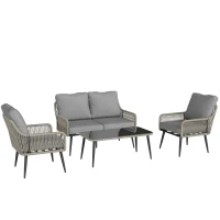 Outsunny Rattan Garden Furniture Set, 4 Piece Outdoor Patio Furniture with Tempered Glass Table and Chairs, Indoor Balcony Conservatory Set(m-1)