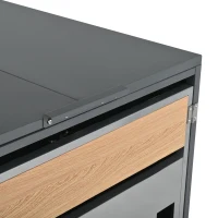 Mülltonnenbox mit hydraulischem Klappdeckel, mit 2 separaten Fächern und abschließbaren Türen, 132x80x118,5 cm, Grau+Naturfarbe(m-12)