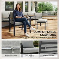 Outsunny 7 Seater Garden Furniture Set, Metal Garden Sofa Set with Cushions, Outdoor Furniture Conversation Sets, Light Grey(m-6)