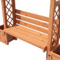 Banco-pérgola con maceteros y enrejado curvado, función triple: banco, macetero y soporte para trepadoras, 160x30,5x160 cm, Color natural(m-10)