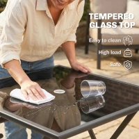 Outsunny Folding Outdoor Dining Table, Square Garden Table Tempered Glass Top with Parasol Hole Garden Patio, 70 x 70 x 70 cm(m-6)