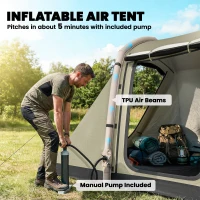 Outsunny Nadmuchiwany namiot dla 2-4 osób, szybkie rozstawianie, outdoorowy namiot z pompką, oknami z siatki, szpilkami i daszkiem(m-4)