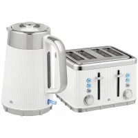 HOMCOM Electric Stainless Steel Kettle and Toaster Set, 3000W 1.7L UK Strix Thermostat Fast Boil Kettle w/ Limescale Filter, Cool Touch Body, 4 Slice Toaster with 7 Browning Levels, White(m-1)