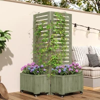 Pflanzkübel mit Spalier, 2 große Pflanzkästen und 2 Gartenspaliere als Kletterhilfe, 102,5 x 32 x 152,5 cm, Grün(m-5)