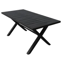 Modernes 6-teiliges Garten- und Terrassen-Esstisch-Set, kreuzförmigem Eisengestell, Schwarz+Naturfarbe(m-8)