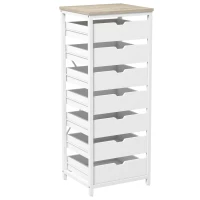 HOMCOM Commode meuble de rangement chiffonier à 7 tiroirs style comtemporain avec cadre en acier et poignées découpées blanc(m-12)