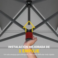 Outsunny Carpa Plegable Pop-up 4x4 m con Bloqueo Central UPF50+ Altura Ajustable Bolsas de Arena y Bolsa con Ruedas Beige y Café(m-4)