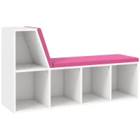 HOMCOM Bibliotecă-bancă 2 în 1 cu 5 compartimente de depozitare și 2 perne 108 x 30 x 60 cm alb roz(m-1)