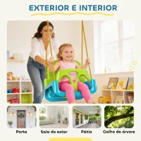 Outsunny Baloiço Infantil 3 em 1 com Cordas Ajustáveis, Encosto Removível, Barra em T e Cinto de Segurança Verde Escuro(m-7)