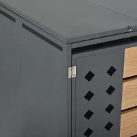 Mülltonnenbox mit hydraulischem Klappdeckel, zwei separaten Fächern und abschließbaren Türen, 132x80x118,5 cm, Grau+Naturfarbe(m-9)