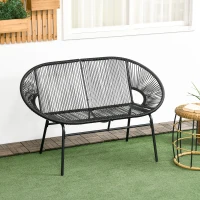 Outsunny Banquette banc de jardin 2 places en métal et cordage en résine - dim. 132L x 72l x 83H cm - noir(m-10)