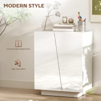 HOMCOM High Gloss Storage Cabinet, Freestanding Storage Cupboard with Adjustable Shelves for Living Room, Bedroom, Hallway, White(m-4)