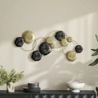HOMCOM Decorațiune de perete din metal în formă de frunză de lotus, design unic cu discuri multiple, 84 x 35 cm, auriu și negru(m-6)