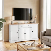 HOMCOM Aparador de Cocina con Cajón Estantes en las Puertas Estantes Ajustables Barra de Café 138x40x83,5 cm Blanco(m-5)