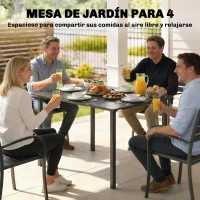Outsunny Mesa de Comedor de Jardín para 6 Personas con Superficie de HDPE Estructura Metálica para Patio 120x90x74 cm Negro(m-4)