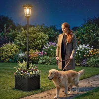 Outsunny Lanterne solaire sur pied avec jardinière 195 cm Lampe d'extérieur pour jardin avec 2 niveaux de luminosité Capteur crépusculaire Interrupteur IP44(m-4)