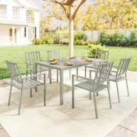 Outsunny Garden Table and Chairs for 6, 7 Pieces Garden Furniture Set with Table, 6 Stackable Chairs and Umbrella Hole Light Grey(m-8)