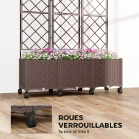 Outsunny Jardinière avec treillis, bac à fleurs sur roulettes avec système d'auto-arrosage, 120x40x192cm, marron(m-6)