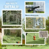 PawHut Coteț pentru găini, țarc exterior pentru găini, cu prelată rezistentă la UV, plasă din oțel, distribuitor de hrană, pentru 12-18 găini(m-4)