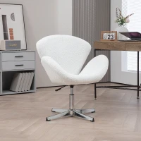 HOMCOM Fauteuil pivotant hauteur réglable revêtement tissu bouclette pour salon chambre bureau, blanc(m-10)