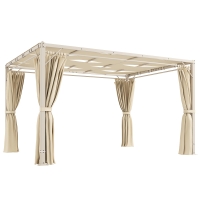 Outsunny Pérgola de Jardín 3x4 m con Protección UPF 50+ Gazebo con Cortinas Estructura de Acero para Sombra Exterior Beige