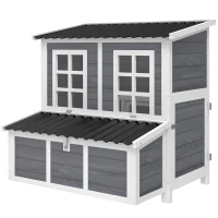 PawHut Gallinero de madera XL con nido 3 compartimentos cajón extraíble techo impermeable puerta-rampa 100x86x100cm gris(m-1)