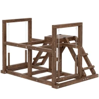 PawHut Posatoio per galline in legno con altalena, scala e piattaforme, 82x60x55 cm, Marrone(m-7)