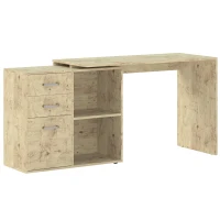 HOMCOM Birou Colțar pentru PC cu 3 Sertare și Rafturi Deschise, din Lemn și Metal, 117x83.5x76 cm, Nuc(m-1)