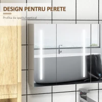 kleankin Dulap de Baie cu Oglinda cu LED,  Alb Lucios(m-10)