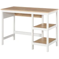 HOMCOM Birou pentru computer multimedia dim. 110L x 48l x 76H cm 2 étagères latérales MDF E1 stejar deschis Alb(m-7)