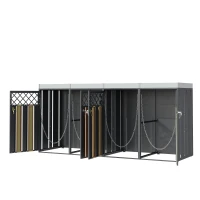 Abschließbare Mülltonnenbox, für 4 Standardtonnen mit integriertem Blumentrog, 264x80x124.5 cm, Grau+Naturfarbe(m-6)