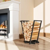 Outsunny Range-bûches porte bûche en acier avec 2 crochets et étagère inférieure pour intérieur et extérieur 45 x 32 x 58 cm noir(m-8)