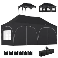 Outsunny 3 x 6m Pop Up Gazebo Shelter with Sides, 6 Sandbags, Peak Top Garden Party Tent Marquee with Carry Bag, Black(m-11)