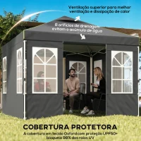 Outsunny Tenda Dobrável 3x3 m Pop-up com UPF50+, 4 Laterais Removíveis, Altura Ajustável e Bolsa de Transporte - Cinzento Escuro(m-4)