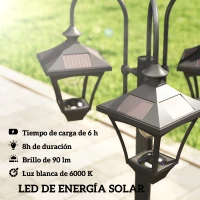Outsunny Farola Solar Exterior de Jardín con Macetero 3 Cabezales Impermeable Encendido/Apagado Automático y Altura Ajustable(m-4)