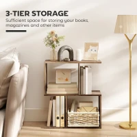 HOMCOM Side Table, Narrow End Table with Storage Shelves, S-Shaped, 3-Tier, 50W x 19.5D x 58H cm, Oak(m-5)