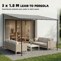 Outsunny 3 x 2 m Lean to Garden Pergola, Metal Frame Gazebo Pergola with UPF30+ Protection, Sloped Roof, Drainage Holes, Grey(m-4)