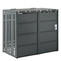 Mülltonnenbox mit hydraulischem Klappdeckel, abschließbaren Türen und zwei Fächern, 132x80x118,5 cm, Grau+Naturfarbe(m-7)