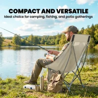 Outsunny Camping Chair for Adults Heavy Duty Folding Camp Chair with Side Pocket and Carry Bag Khaki(m-8)