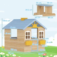 Outsunny Wooden Playhouse, Wendy House w/ Door, Bench, Flowerpot Holder, For Ages 3-7 Years, Blue(m-3)