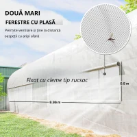 Outsunny Seră tunel de grădină 24 m², seră tunel cu cadru din oțel galvanizat, uși și 2 ferestre mari, alb(m-6)