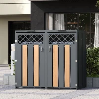 Mülltonnenbox mit hydraulischem Klappdeckel und abschließbarer Front, zwei getrennte Fächer, 132x80x118,5 cm, Grau+Naturfarbe(m-2)