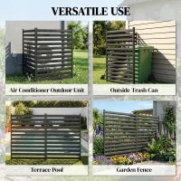 Outsunny Tuinomheining 2 Panelen 91 x 152 cm Metalen Zichtbeschermingshek met Palen & Beschermdoppen Roestvrij Zwart(m-6)