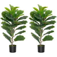 HOMCOM Set de 2 plante artificiale de interior 80 cm ficus lyrata arbore artificial cu ghiveci din plastic și sol flocat verde(m-1)