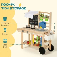 AIYAPLAY Cuisine à boue d'extérieur pour enfants, cuisine de jeu en bois avec robinet fonctionnel, évier, cuisinière, compartiment de rangement, réservoir d'eau, bois naturel(m-4)