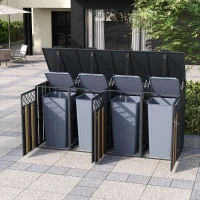 Mülltonnenbox mit hydraulisch gestütztem Klappdeckel, 4 separate Fächer, für Außenbereich, 264x80x118.5 cm, Grau+Naturfarbe(m-5)