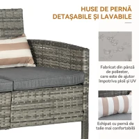 Outsunny Canapea pentru Exterior Gradina sau Terasa cu 3 locuri dim Ratan cu perne si dungi, Gri 173x68x78cm(m-6)