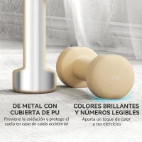 HOMCOM Juego de Mancuernas de 8 Piezas 2x0,5 kg 2x1 kg 2x1,5 kg 2x2 kg Antideslizantes y Estuche de Transporte Multicolor(m-5)