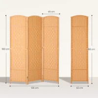 HOMCOM Paravan interior din lemn 3 panouri despărțitor pliabil pentru living dormitor 135 x 180 cm maro deschis(m-3)