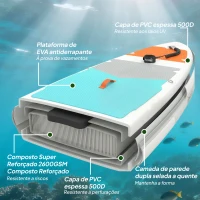 Outsunny Prancha Paddle Surf Insuflável SUP Extra Longa de 335 cm com Assento Remo Conversível Quilhas Bomba e Mochila Carga 180 kg(m-4)